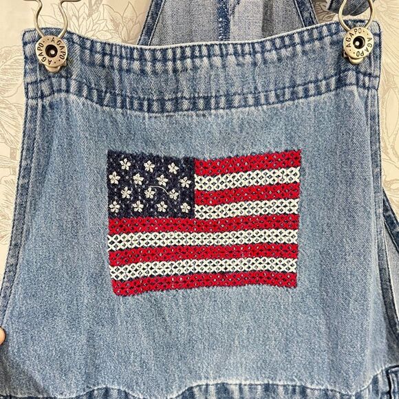 Vintage Agapo Denim Overalls Women Sz M USA Flag American Cross Stitch Embroider - Picture 4 of 14